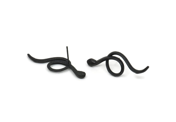 Siyah Yılan Küpe, 4 Oksitlenmiş Siyah Pirinç Yılan Küpe (38x13x2mm) N1593 H1679