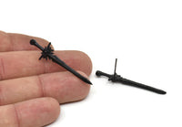 Siyah Kılıç Küpe, 2 Oksitlenmiş Siyah Pirinç Kılıç Küpe (43x12mm) N1624