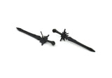 Siyah Kılıç Küpe, 2 Oksitlenmiş Siyah Pirinç Kılıç Küpe (43x12mm) N1624