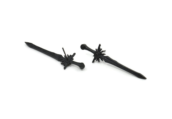 Siyah Kılıç Küpe, 2 Oksitlenmiş Siyah Pirinç Kılıç Küpe (43x12mm) N1624