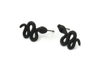 Siyah Yılan Küpe, 4 Oksitlenmiş Siyah Pirinç Yılan ve Ay Küpe (20x11x3mm) N1612 S847