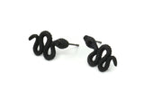 Siyah Yılan Küpe, 4 Oksitlenmiş Siyah Pirinç Yılan ve Ay Küpe (20x11x3mm) N1612 S847