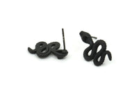 Siyah Yılan Küpe, 4 Oksitlenmiş Siyah Pirinç Yılan ve Ay Küpe (20x11x3mm) N1612 S847