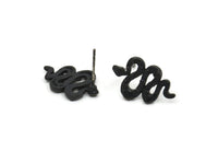 Siyah Yılan Küpe, 4 Oksitlenmiş Siyah Pirinç Yılan ve Ay Evreleri Küpe (19x12x2mm) N1611 S636