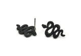 Siyah Yılan Küpe, 4 Oksitlenmiş Siyah Pirinç Yılan ve Ay Evreleri Küpe (19x12x2mm) N1611 S636