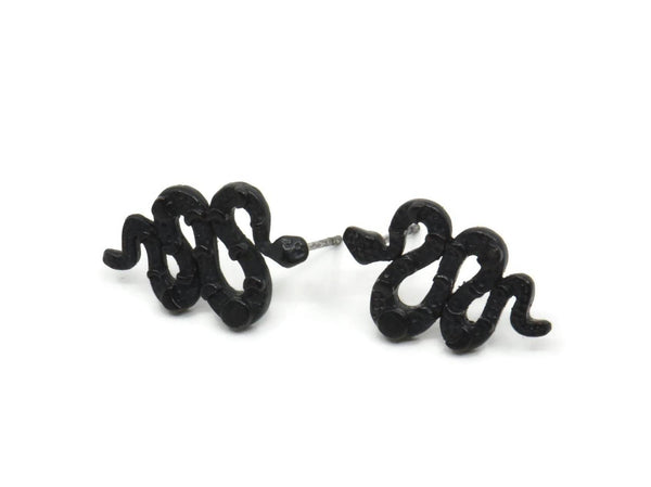Siyah Yılan Küpe, 4 Oksitlenmiş Siyah Pirinç Yılan ve Ay Evreleri Küpe (19x12x2mm) N1611 S636