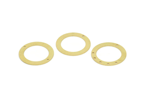 Brass Round Charm, 4 Raw Brass Round Shaped Charms With 1 Hole, 2 Holes And 6 Holes, Findings (28x0.80mm) SMP1933