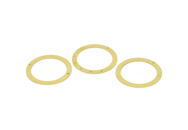 Brass Round Charm, 2 Raw Brass Round Shaped Charms With 1 Hole, 2 Holes And 6 Holes, Findings (38x0.80mm) SMP1935