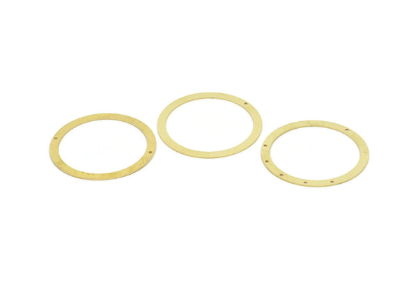Brass Round Charm, 2 Raw Brass Round Shaped Charms With 1 Hole, 2 Holes And 6 Holes, Findings (48x0.80mm) SMP1936