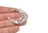 Steel Moon Charm, Stainless Steel Leaf Pattern Crescent Moon Charms With 1 Loop, Findings (49x18x0.80mm) SMP1954