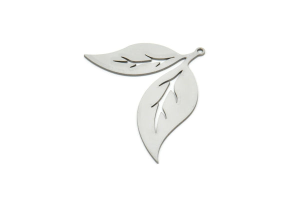 Steel Leaf Charm, Stainless Steel Leaf Charms With 1 Loop, Charm Pendants (29x42x0.80mm) SMP1945
