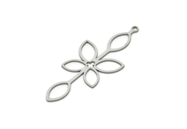 Steel Leaf Charm, Stainless Steel Leaf Charms With 1 Loop, Charm Pendants (44x17x0.80mm) SMP1946