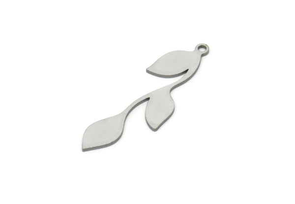 Steel Leaf Charm, Stainless Steel Leaf Charms With 1 Loop, Charm Pendants (33x10x0.80mm) SMP1955