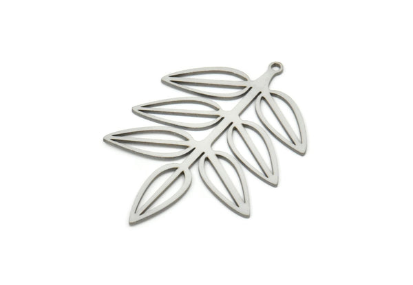 Steel Leaf Charm, Stainless Steel Leaf Charms With 1 Loop, Charm Pendants (43x29x0.80mm) SMP1979