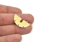 Semi Circle Charm, Raw Brass Half Moon Charms With 2 Loops And 3 Holes, Necklace Findings, Connectors (17x30x0.60mm) SMP1947