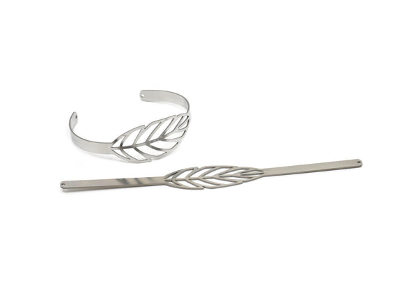 Adjustable Bangle Bracelet, Stainless Steel Flat Bracelet With 2 Holes, Steel Bracelet, Steel Bracelet Leaf Bangle (145x19x6x0.80mm) SMP1988