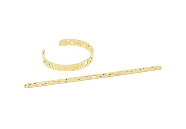 Brass Bracelet, Raw Brass Flat Geometric Patterned Bracelet With 2 Holes, Bracelet Findings, Bangle Findings (157x8x1mm) SMP2008