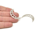 Silver Moon Blank, 6 Textured Antique Silver Plated Moon Phases Stamping Blanks (36x9x0.80mm) M01454