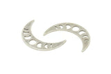 Silver Moon Blank, 6 Textured Antique Silver Plated Moon Phases Stamping Blanks (36x9x0.80mm) M01454