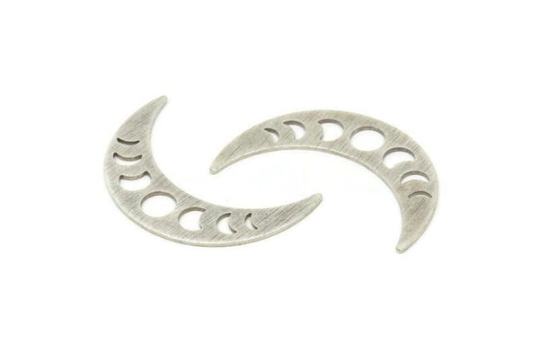 Silver Moon Blank, 6 Textured Antique Silver Plated Moon Phases Stamping Blanks (36x9x0.80mm) M01454