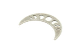 Silver Moon Blank, 6 Textured Antique Silver Plated Moon Phases Stamping Blanks (36x9x0.80mm) M01454