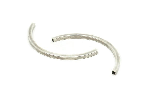Silver Curved Tubes, 5 Antique Silver Plated Brass Square Curved Tubes (5x5x105) Bs 1528