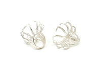 Silver Claw Ring, 925 Sterling Silver Plated Brass Claw Ring With 1 Stone Settings - Ring Size : 18mm N1686 H0977
