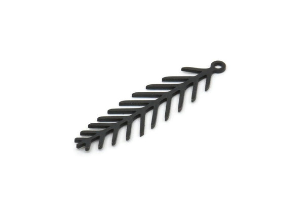 Siyah Yaprak Tılsımı, 1 Döngülü 12 Oksitlenmiş Siyah Pirinç Dal Tılsımı, Tılsım Kolye Uçları (30x8x0,60 mm) SMP0647 A6565