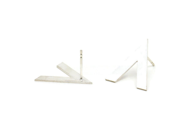 Silver Earring, 2 925 Silver V Shaped Stud Earrings (19x17x0.60mm) P027