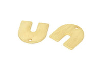Gold U Shape Charm, 6 Textured Gold Plated Brass U Shaped Charms With 1 Hole, Blank (15x0.80mm) M332