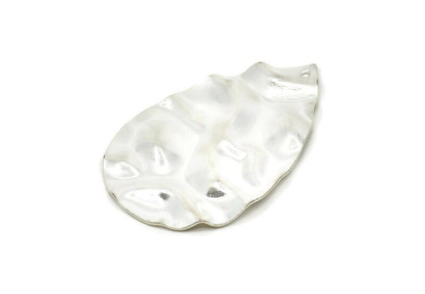 Silver Drop Charm, 925 Silver Wavy Drop Charm With 1 Hole, Findings (44x29mm) D1011
