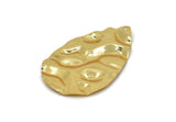 Gold Drop Charm, Gold Plated Brass Wavy Drop Charm With 1 Hole, Findings (44x29mm) D1011