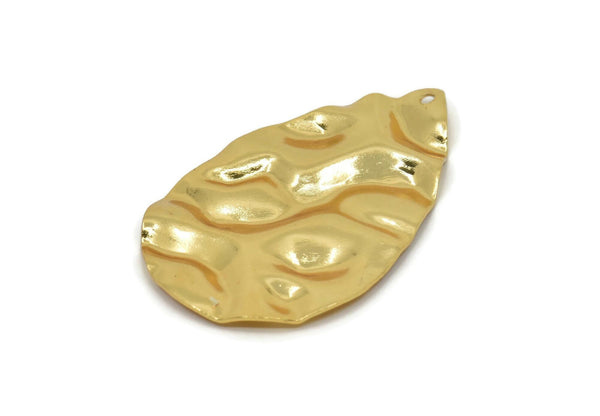 Gold Drop Charm, Gold Plated Brass Wavy Drop Charm With 1 Hole, Findings (44x29mm) D1011