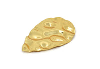 Gold Drop Charm, Gold Plated Brass Wavy Drop Charm With 1 Hole, Findings (44x29mm) D1011