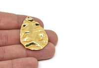 Gold Drop Charm, Gold Plated Brass Wavy Drop Charm With 1 Hole, Findings (44x29mm) D1011
