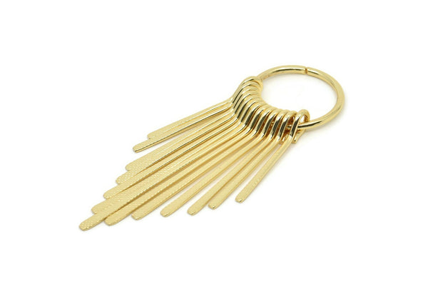 Gold Fringed Earring, Gold Plated Brass Textured Fringed Trim Earring With 1 Loop, Pendants, Findings (62x20mm) E323 H1678