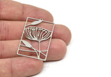 Steel Flower Charm, Stainless Steel Rectangle Shaped Dandelion Flower Charms With 1 Loop, Findings (42x24x0.80mm) SMP1903