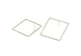Silver Square Earring, 4 Antique Silver Plated Brass Square Stud Earrings (35x1.5mm) D1566