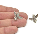 Silver Bee Earring, 2 Antique Silver Plated Brass Bee Stud Earrings (21x24mm) E585 A1188