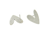 Silver Heart Earring, 4 Antique Silver Plated Brass Heart Shaped Stud Earrings (18x17x0.80mm) A2717 H0231