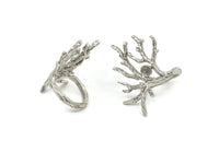 Silver Tree Ring, Antique Silver Plated Brass Tree Ring With 1 Stone Setting - Pad Size 5mm  V045
