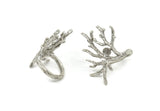 Silver Tree Ring, Antique Silver Plated Brass Tree Ring With 1 Stone Setting - Pad Size 5mm  V045