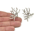 Silver Tree Ring, Antique Silver Plated Brass Tree Ring With 1 Stone Setting - Pad Size 5mm  V045