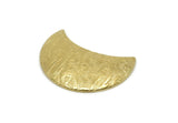 Cambered Textured Moon, 4 Raw Brass Flower Textured Moon Findings (28x14mm) C022
