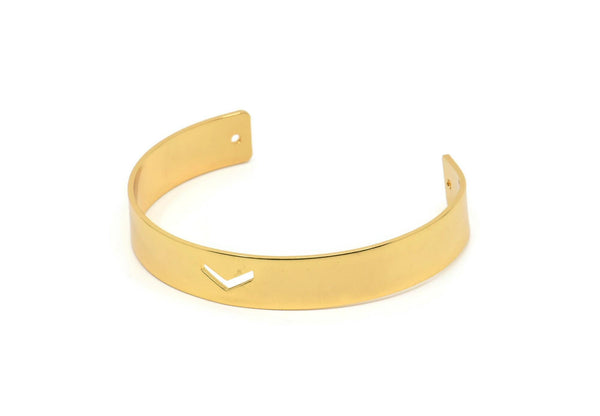 Gold Chevron Cuff - Gold Plated Brass Cuff Bracelet Blank Bangle Chevron With 2 Holes (10x1mm) BRC010