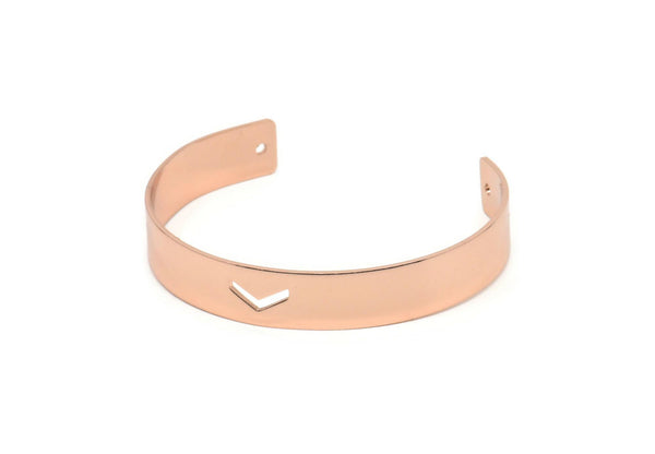 Rose Gold Chevron Cuff - Rose Gold Plated Brass Cuff Bracelet Blank Bangle Chevron With 2 Holes (10x1mm) BRC010