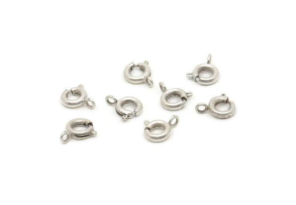Spring Ring Clasp - 24 Antique Silver Plated Brass Round Spring Ring Clasps (5.5mm) A0890