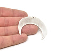 Silver Moon Charm, 2 Antique Silver Plated Brass Crescent Moon Charms With 3 Holes, Stamping Blanks (50x15x0.90mm) M839