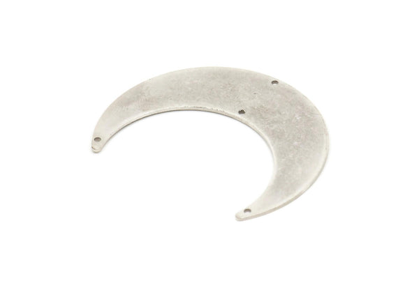 Silver Moon Charm, 2 Antique Silver Plated Brass Crescent Moon Charms With 4 Holes, Stamping Blanks (50x15x0.90mm) M841