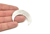 Silver Moon Charm, 2 Antique Silver Plated Brass Crescent Moon Charms With 4 Holes, Stamping Blanks (50x15x0.90mm) M841